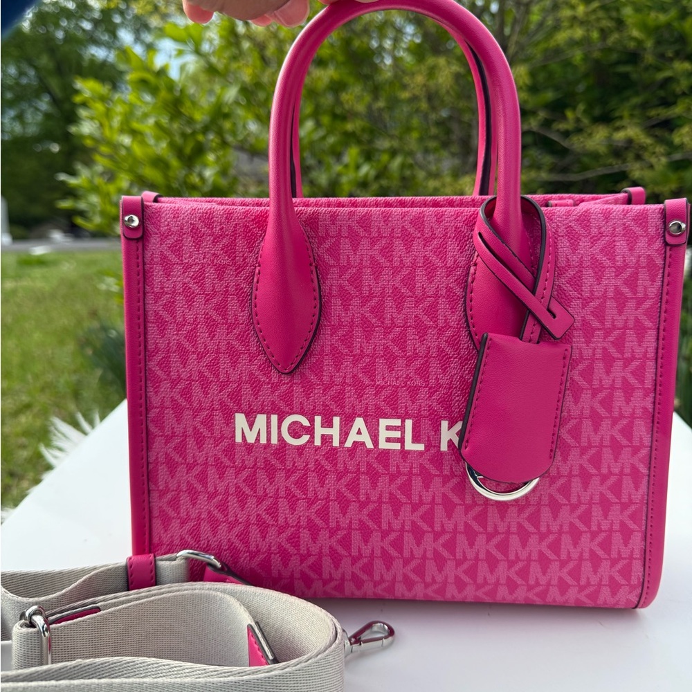 Michael Kors Mirella Small Shopper TZ Tote Crossbody Dragonfruit  mk logo - Picture 2 of 10